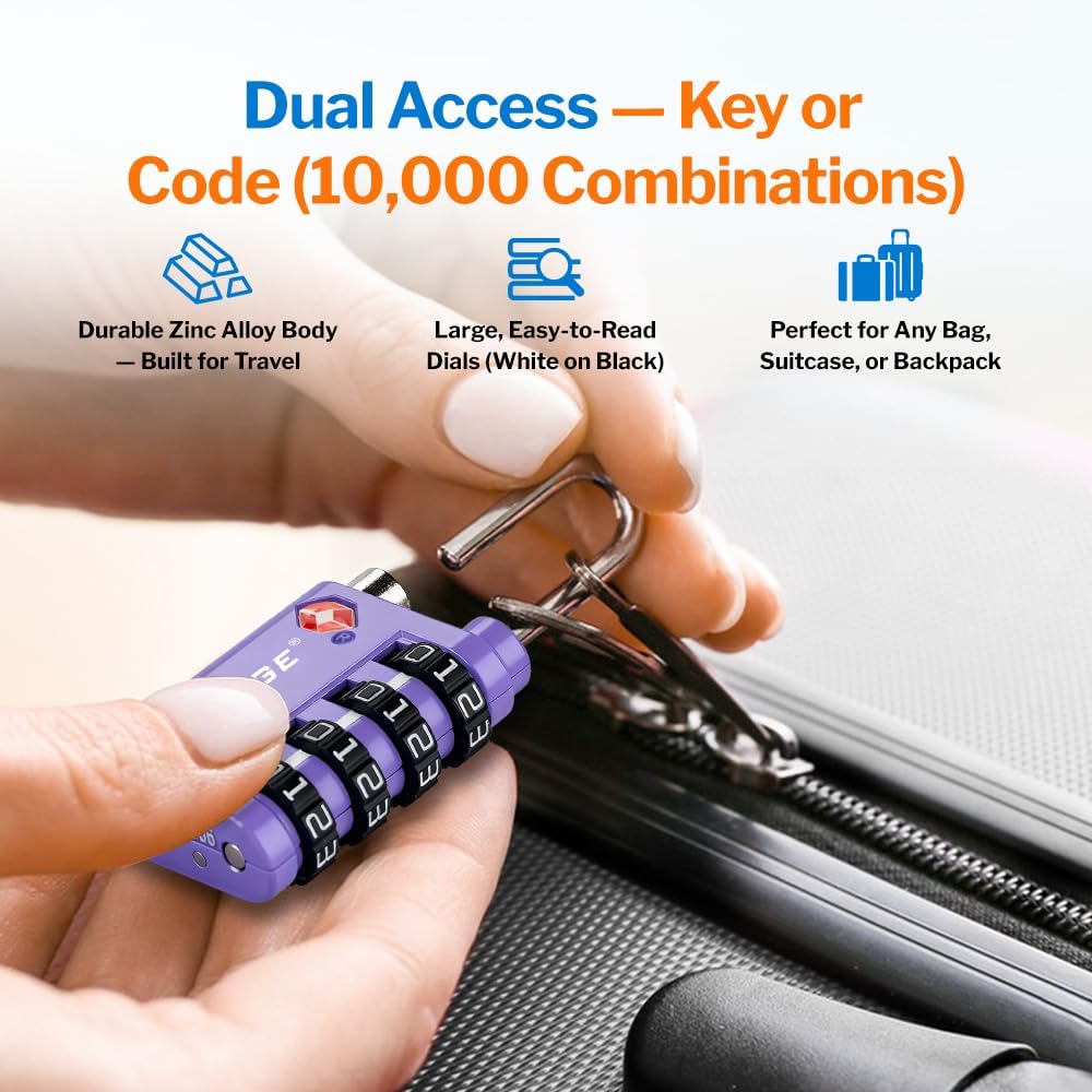 Dual-Opening: Key or Combination Lock, TSA Approved Lock for Luggage, Pelican case, Travel, Gym, School,Luggage Combination Lock,Travel Bag Lock (Black)