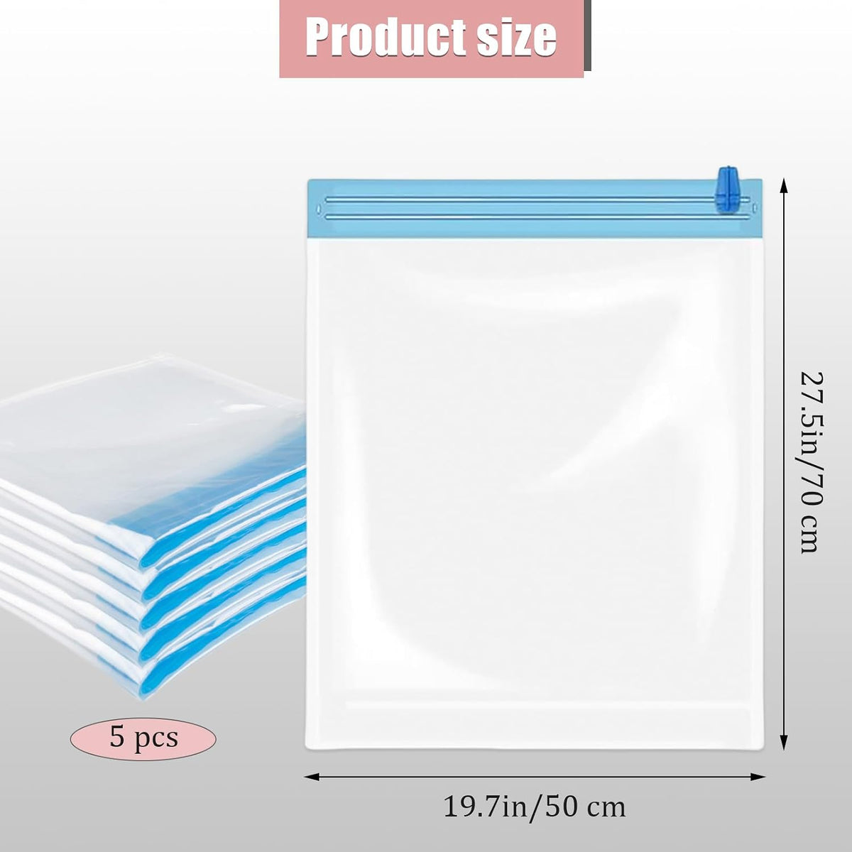 5 Pack Travel Roll up Compression Bag 16 x 24 Inch, Hand-Rolled Packing Vacuum Seal Bags for Travel, Room Saver Storage Zipper, Vacuum Sealer Bags Clothes for Luggage Clothing