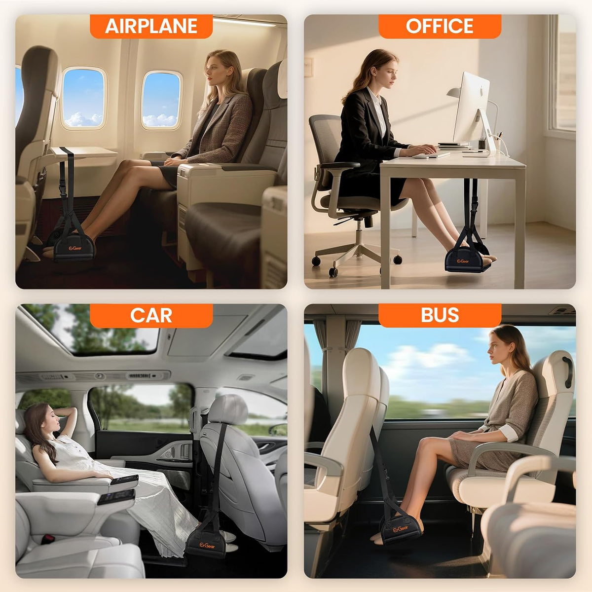 Airplane Foot Hammock with Wide Hardboard Support, Foot Hammock for Plane Travel with Extended Adjustment Strap, Portable Airplane Foot Rest Travel Essentials for Long Flight