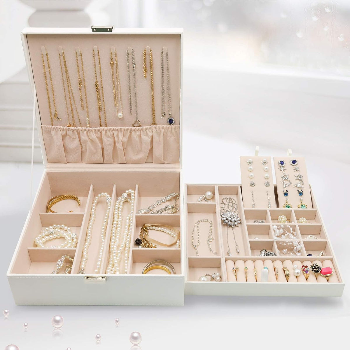 2 Layers Jewelry Box for Women -Black