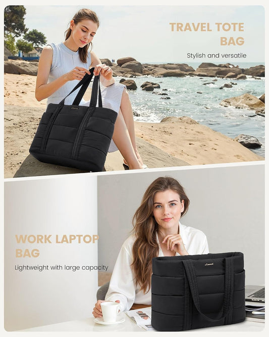 Tote Bag for Women, Large Puffer Work Tote Laptop Bag, Lightweight Travel Tote Bag with Zipper Gifts for Women