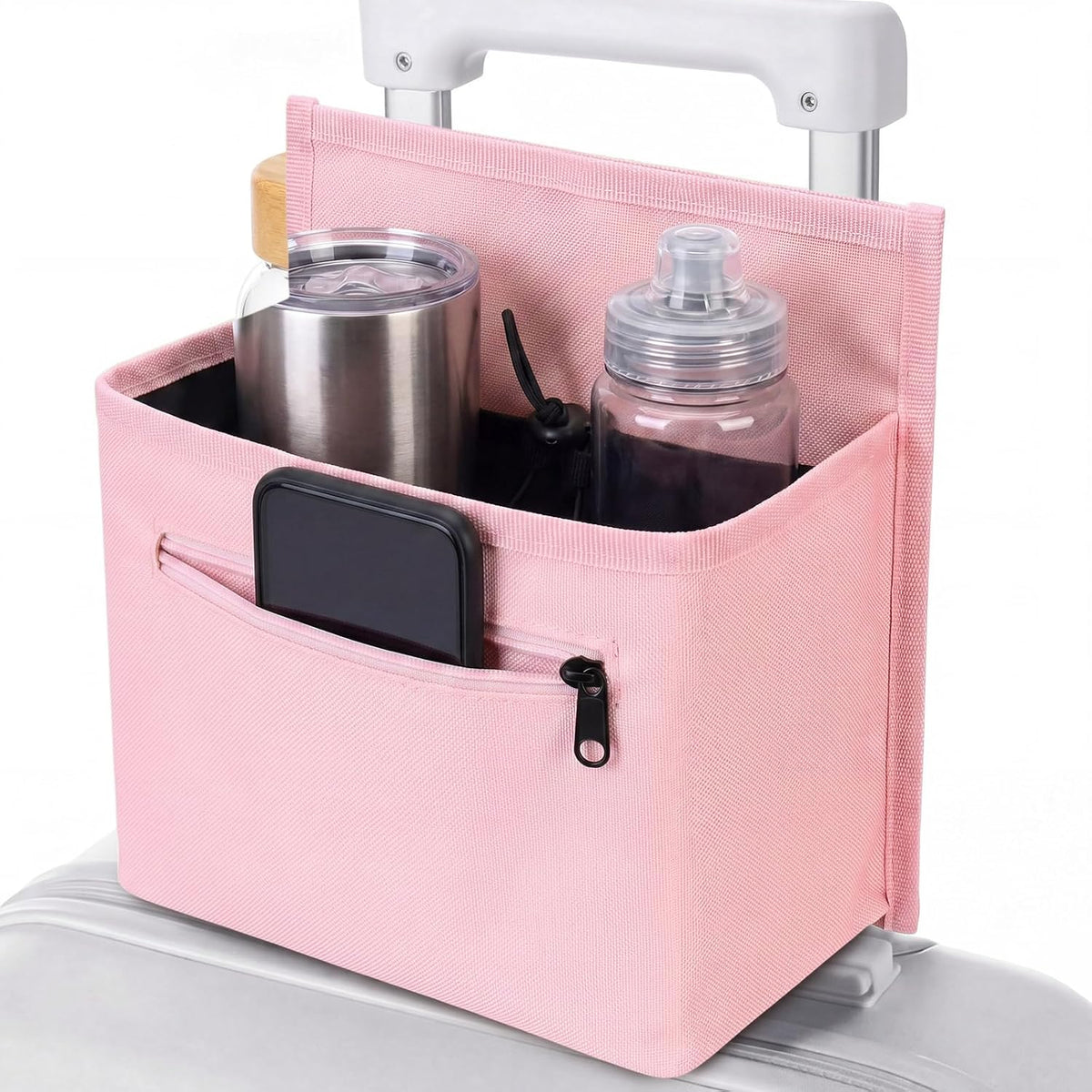 Luggage Travel Cup Holder Bag for Women, Suitcase Holds 2 Cups Hands-free Drink Organizer Attachment for Luggage, TravelGift for Female Travelers Flight Attendants(Pink)