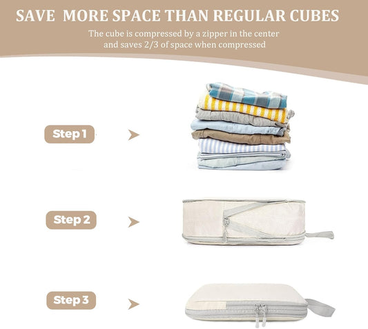 LANSKLBD Packing Cubes for Travel, Luggage Organizers with Shoe & Toiletry Bags, Lightweight Suitcase Organizer for Carry-On, Washable Laundry Bags (Beige)