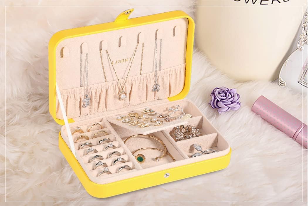 Small Jewelry Box for Women Girls, PU Leather Travel Jewelry Case, Portable Jewelry Organizer Storage Holder Display for Ring Earrings Necklace Brooch Men Kids Gift, Dark Blue