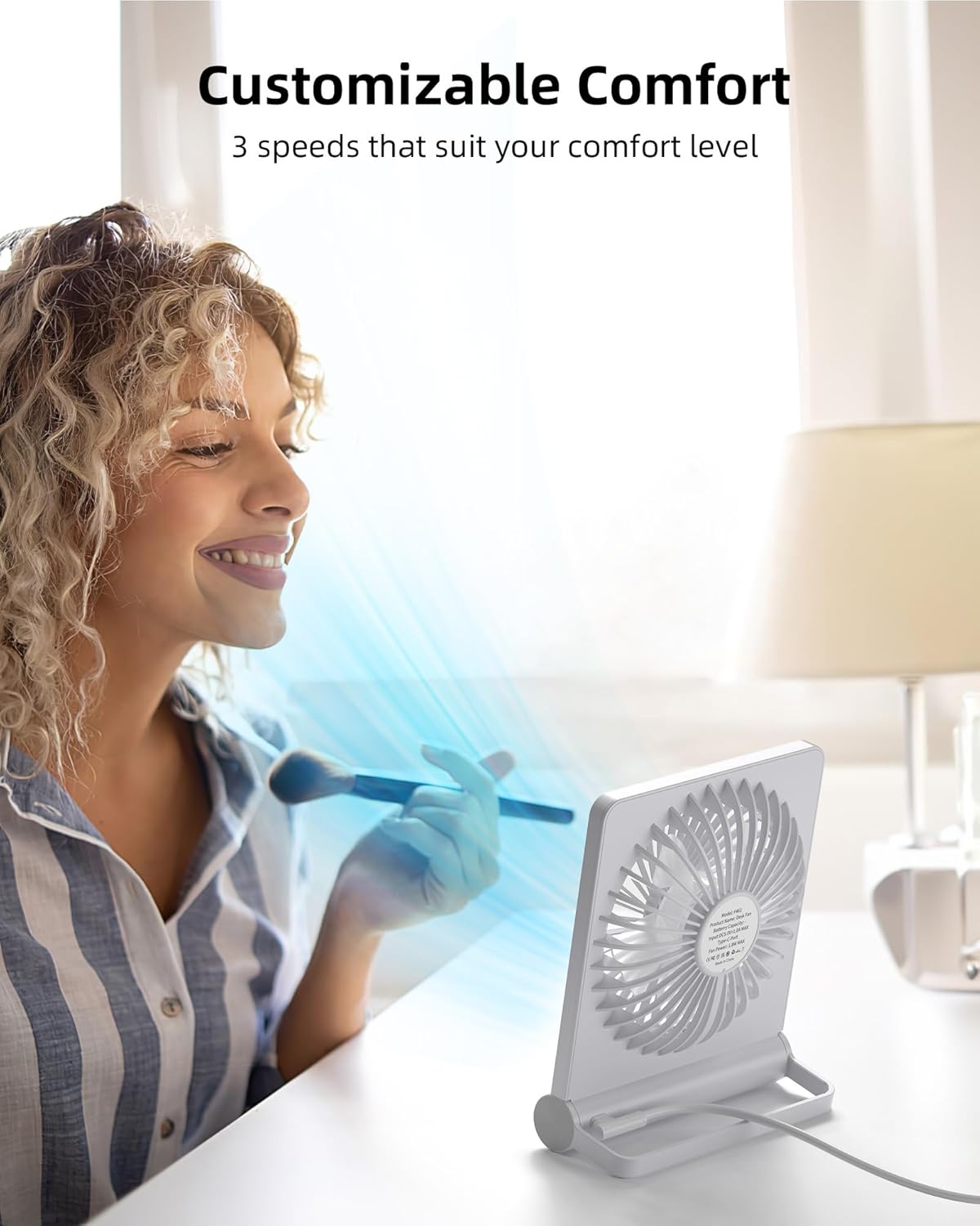 Koonie USB Desk Fan, Strong Wind Ultra Quiet Small Personal Fan with 180° Tilt Folding and 3 Speeds Adjustable, USB-C Corded Powered Mini USB Fan for Office Desktop Bedroom, NO BATTERY