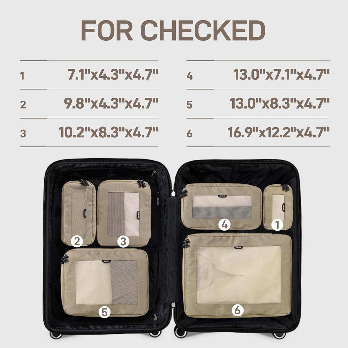 EPICKA TripCozy Compression Packing Cubes - 4 Set Durable Travel Organizer Bags with Mesh Top, Expandable Travel Accessories for Carry on, Luggage, Suitcase, Backpack (Beige)