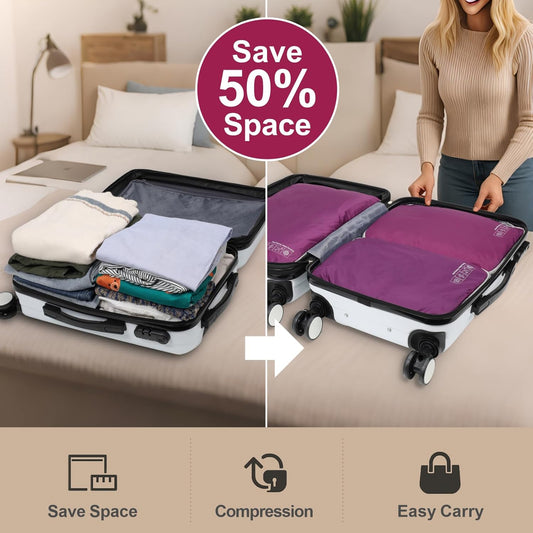 Cambond Compression Packing Cubes for Travel - Lightweight Expandable Travel Bags Luggage Organizers Travel Essentials Compression Cubes for Travel Space Saver for Carry on Suitcases Organizer - Colors B