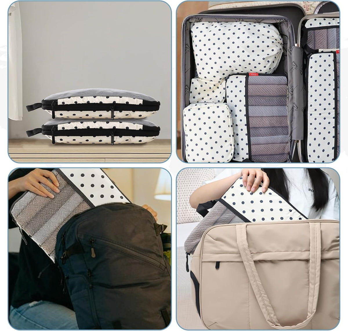 U+U Compression Packing Cubes - Travel Organizers with Laundry Bag, Space-Saving Suitcase Organizer, Expandable Packing Organizers for Travel Essentials (Polka Dot)