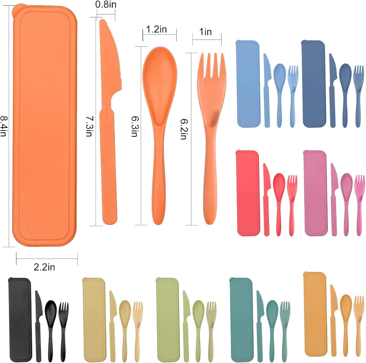 Reusable Travel Utensils Set with Case, 4 Sets Wheat Straw Portable Plastic Fork Spoons Knife Camping Cutlery, Eco-Friendly BPA Free Lunch Tableware Travel Picnic Silverware for Kids Adults Daily Use