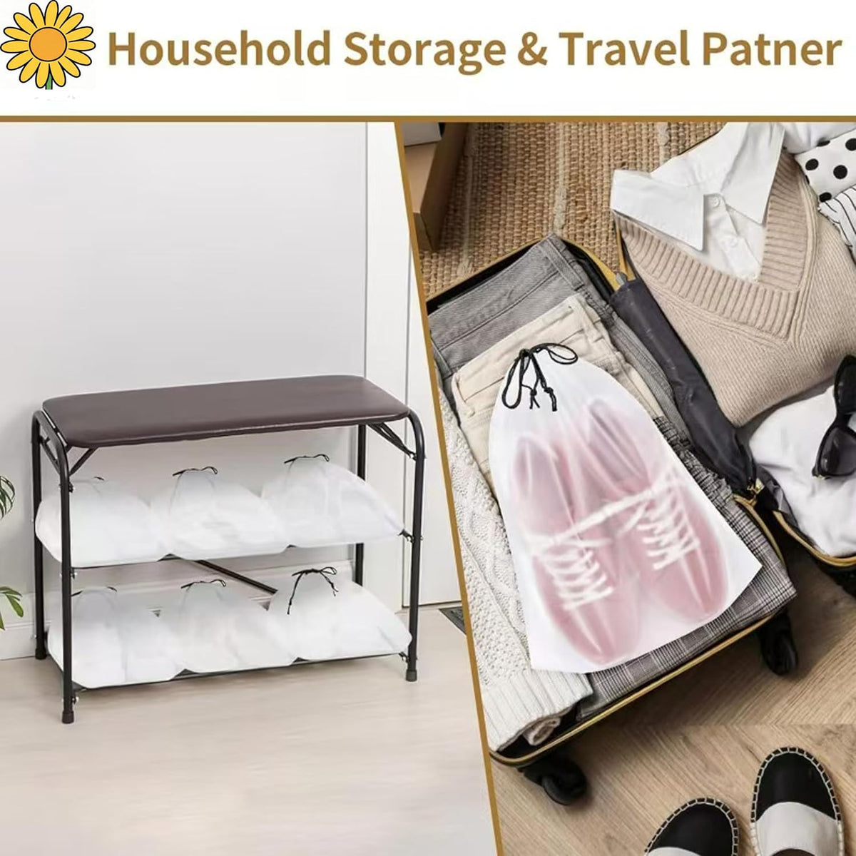 25 Pack Travel Shoe Bags,15.7" x 11.8" Frosted Transparent Shoe Pouch