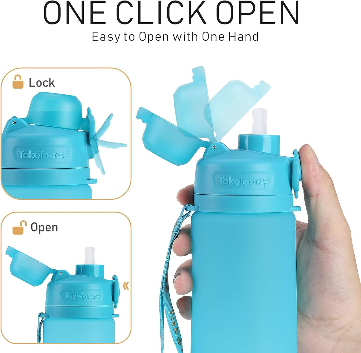 Collapsible Water Bottles 21oz (600mL), Foldable Platinum Silicone Travel Water Bottle with Straw & Carry Strap, Leak-Resistant Screw Lid, Wide Mouth, BPA-Free for Hiking, Camping, Travel