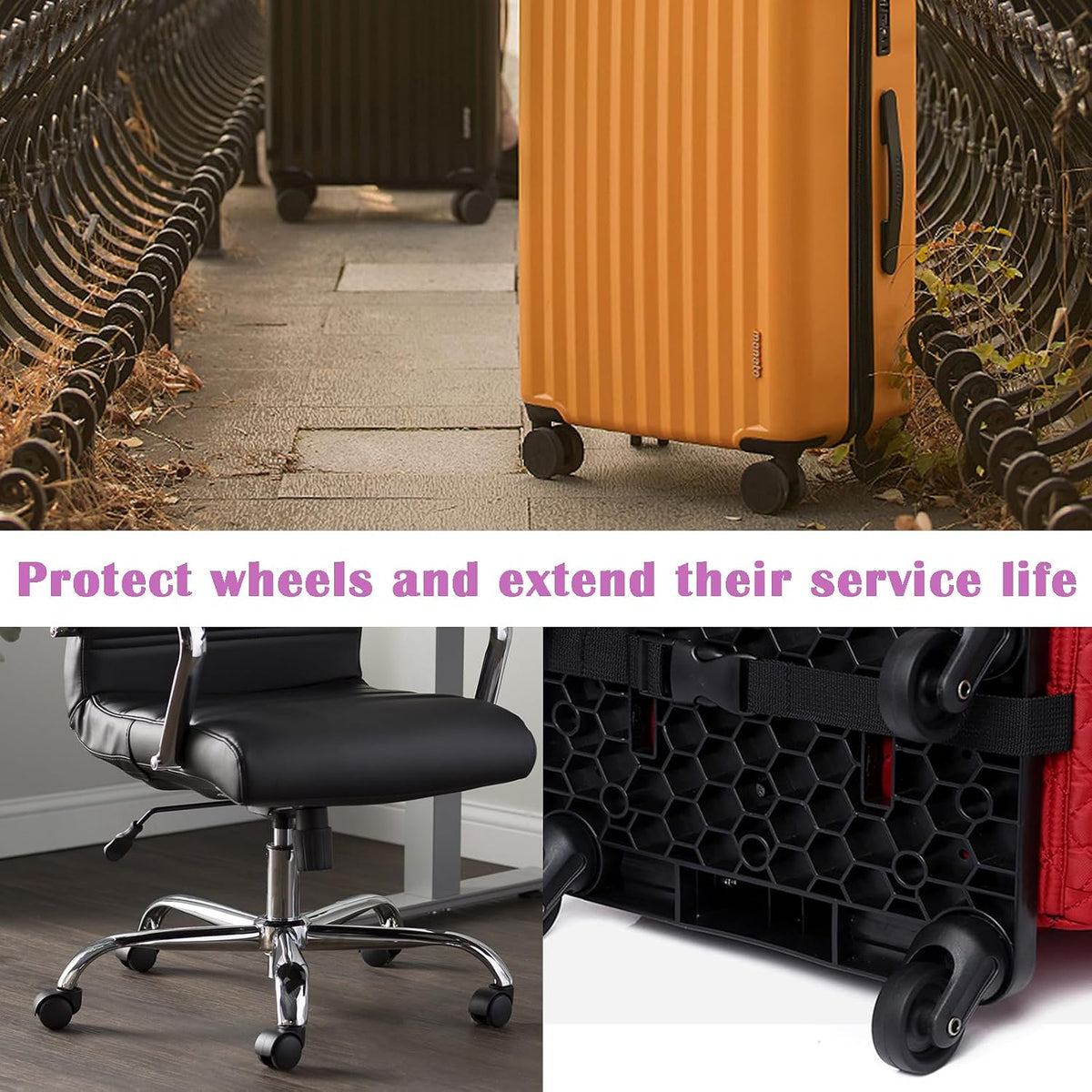 Waterproof Luggage Wheel Covers - 8 Pcs Super Sticky Protector, Anti-Shedding, Silent Noise Reduction, Shock Absorbing Caster Cover for Carry-On (Black)