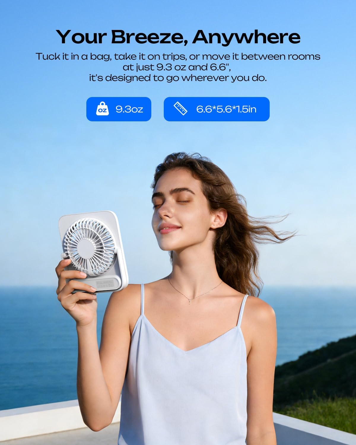 Portable Desk Fan 6.5 Inch, 4000mAh Rechargeable Battery Operated & USB Powered, 23Hrs Cordless Small Personal Fan 4-Speed Quiet for Office Travel Home Sleeping, Led Display, Foldable (Black)