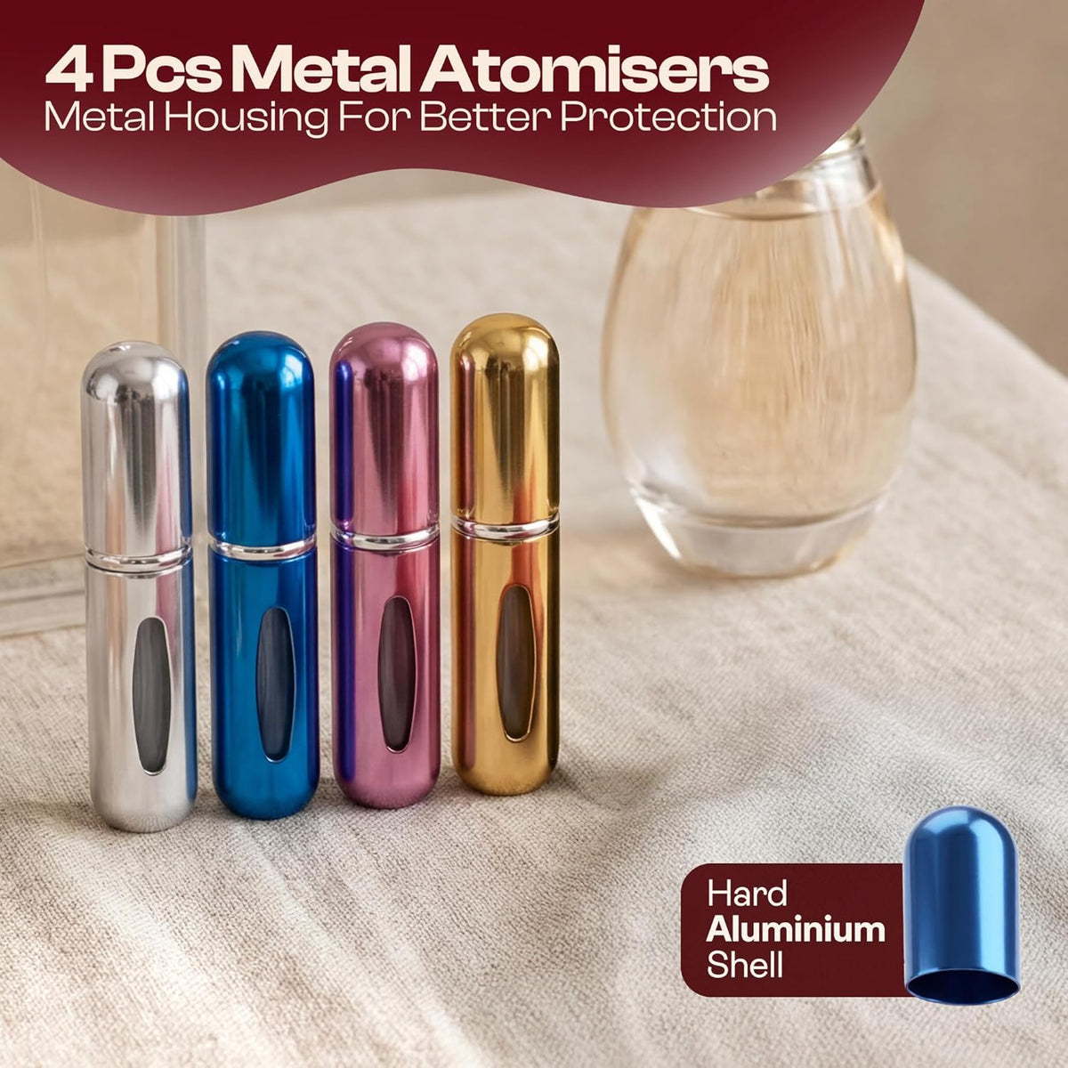 5ml Travel Perfume Bottle Refillable Atomizer Sprayer for Perfume,Leakproof Perfume Atomizer Travel, Portable Refillable Perfume Bottles, (Blue, Black, Pink, Gold)