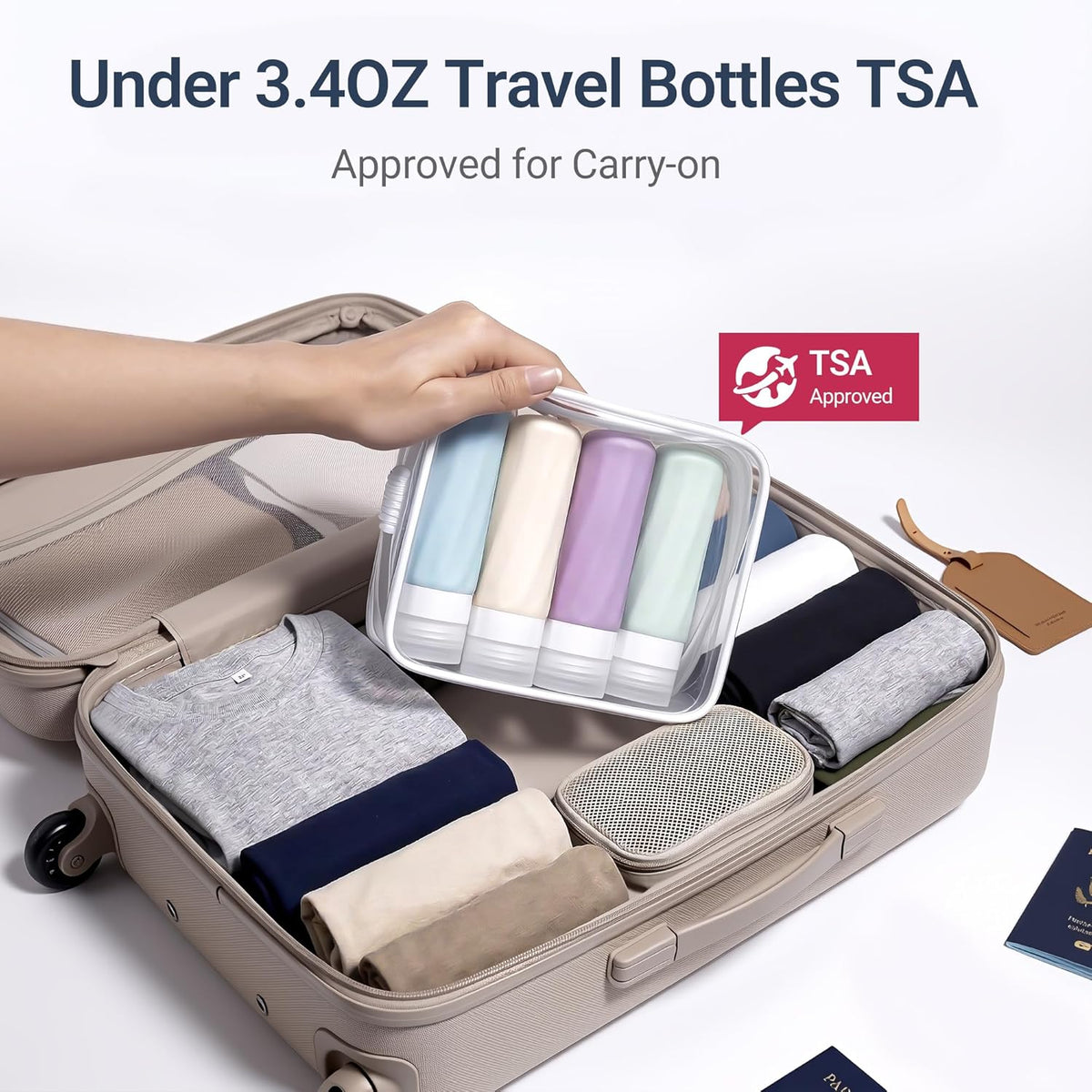 Travel Bottles for Toiletries, TSA Approved 3oz Leak Proof Refillable Silicone Squeezable Containers Kit for Shampoo Lotion Conditioner with Toiletry Bag
