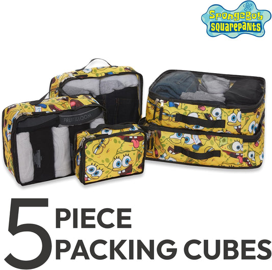 SpongeBob SquarePants Packing Cubes - Patrick Mr Krabs 5 Piece Travel Luggage Organizer Suitcase Accessories for Kids Teens Adults - Nickelodeon Licensed Gift Set