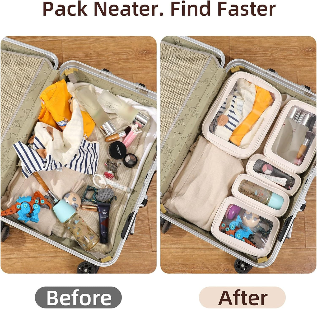 Diaper Bag Organizer Pouch Set, Clear Organizer Bags, TSA Approved Toiletry Bag, Clear Waterproof Cosmetic Bags with Zipper, Purse Organizer Pouches, Travel Organizer Bags for Woman and Kids