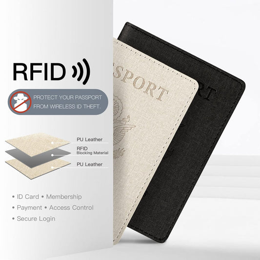 Passport Cover With Card Slots RFID Blocking-White&Black