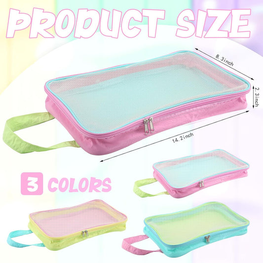3 Pcs Mesh Packing Cubes for Suitcases, Foldable Pastel Travel