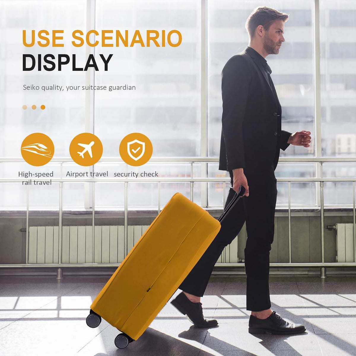 Travel Luggage Cover Suitcase Protector Scratch-Resistant Fit 19-31 Inch, Not Included Suitcase (Black, 2XL(30-31inch))