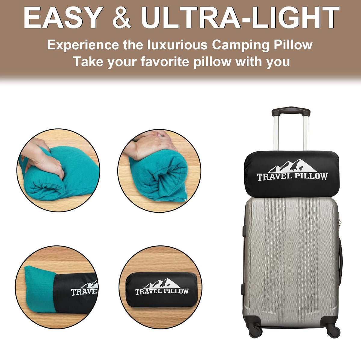 Camping Pillow Travel Pillow Small Shredded Memory Foam Pillow - Compressible Medium Firm, Breathable Cover, Ideal Backpacking Hiking, Airplane and Car