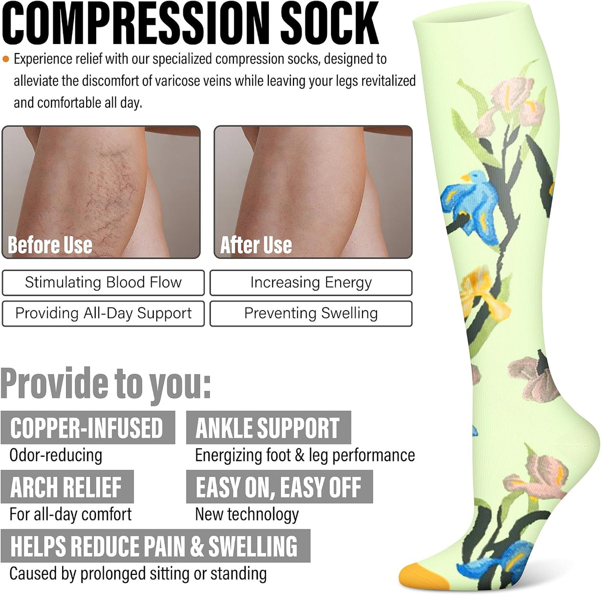 3 Pairs Compression Socks for Women & Men 15-20 mmHg,Best Support for Nurses Running Hiking