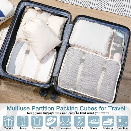 28 Pcs Packing Cubes for Travel, 4 Set Organizer,Light Color