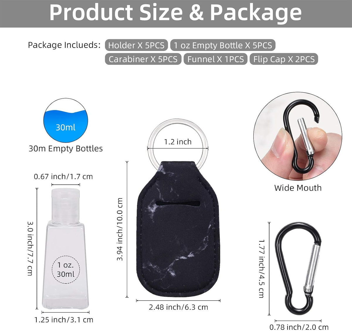 Hand Sanitizer Holder Keychian,5 Pack Empty Travel Size Bottle and Hand Sanitizer Keychain Set Include 5pcs Flip Cap Reusable Bottles,5pcs Refillable Bottles Keychain Holders for Backpack and Kids