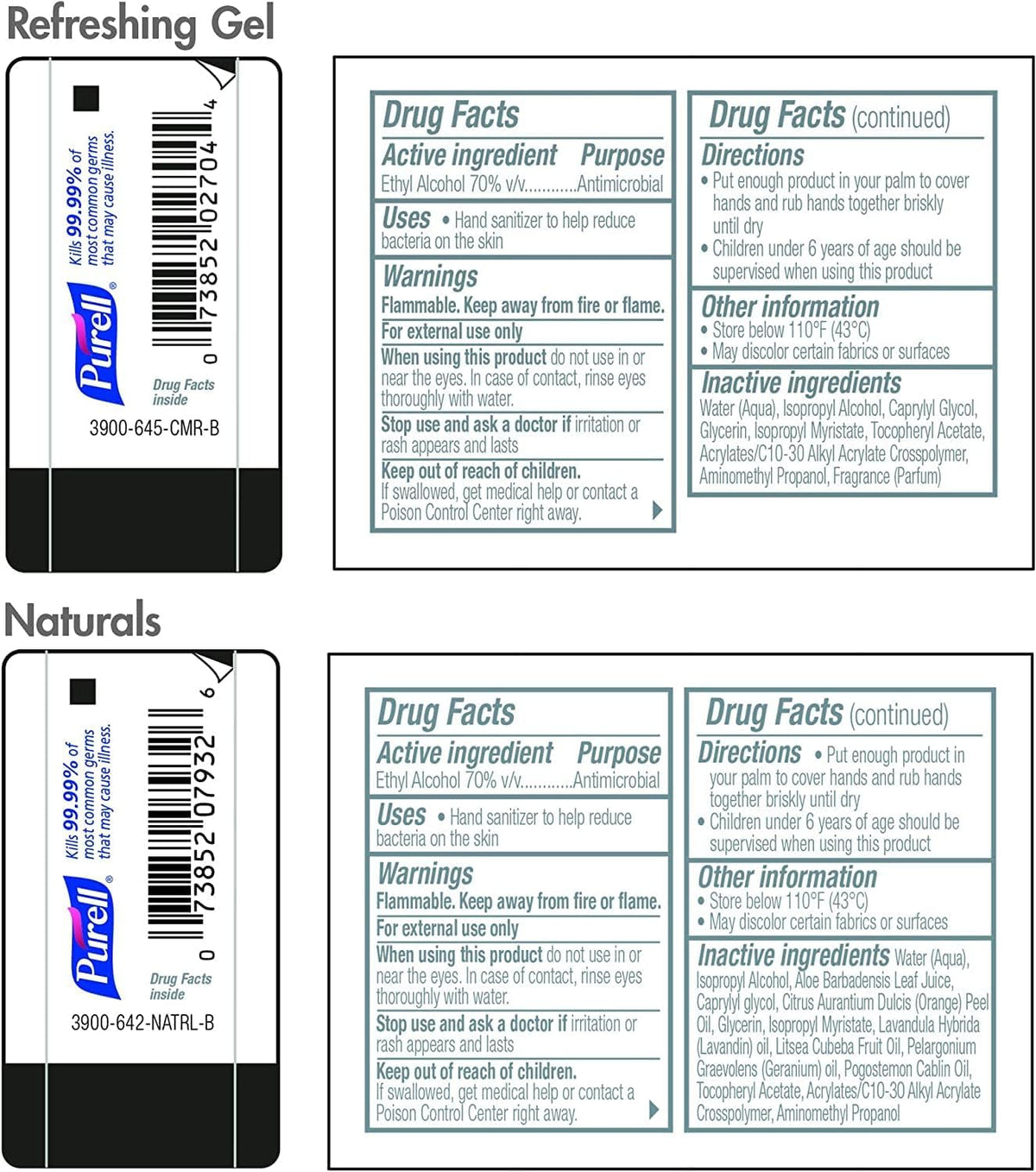 Advanced Hand Sanitizer Variety Pack, Naturals and Refreshing Gel, 1 Fl Oz Travel Size Flip-Cap Bottle with Jelly Wrap Carrier (Pack of 8) - 3900-09-ECSC