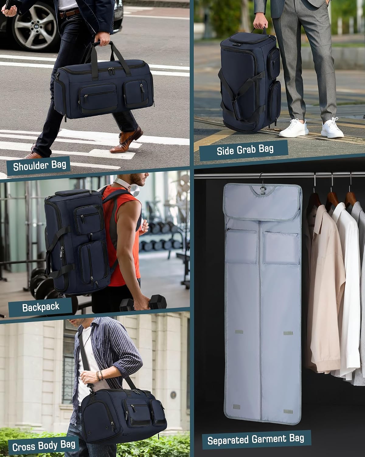 Garment Bag for Men, 45L Convertible Suit Travel Bag, Black