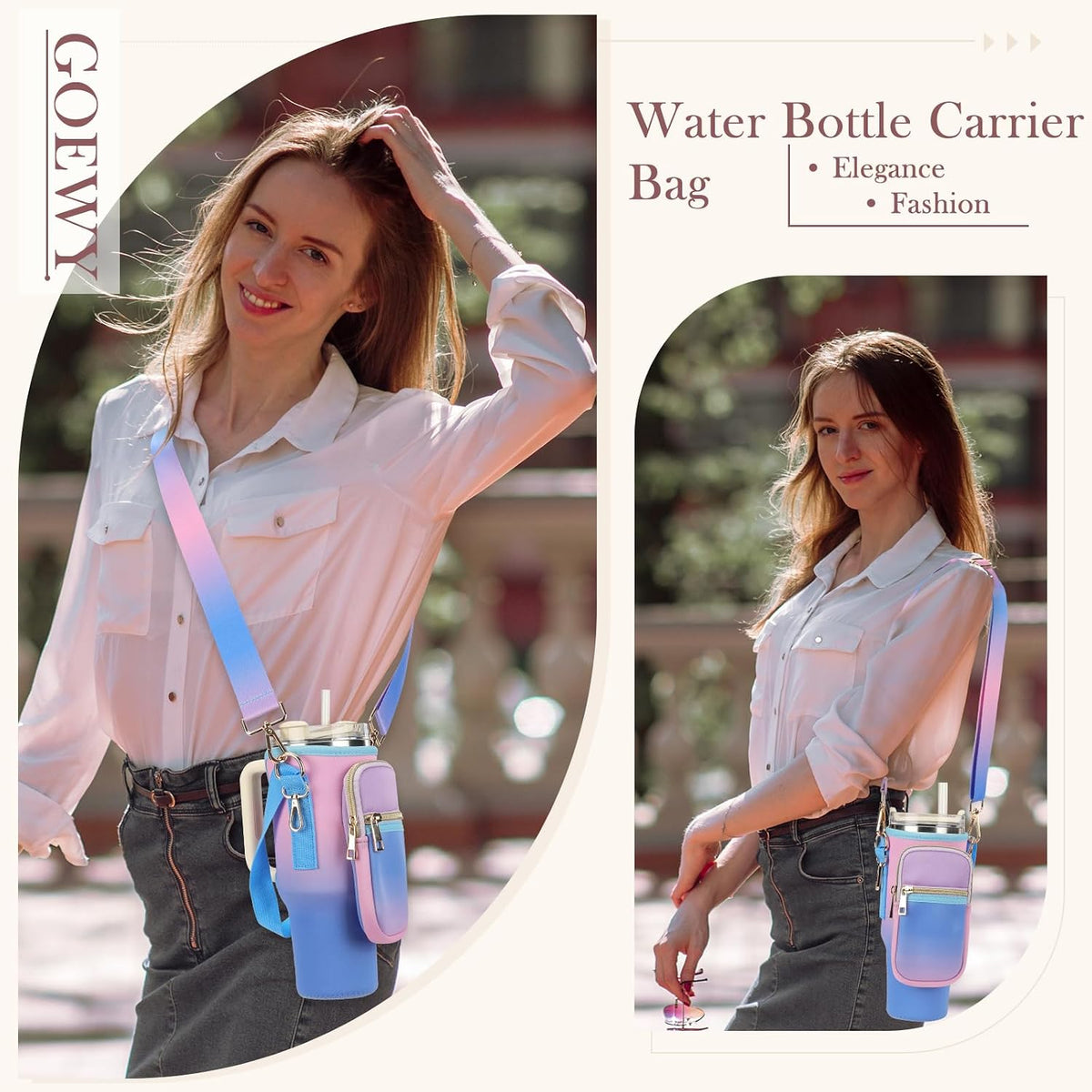 Water Bottle Carrier Bag for Stanley Cup 40/30oz with Phone Pockets