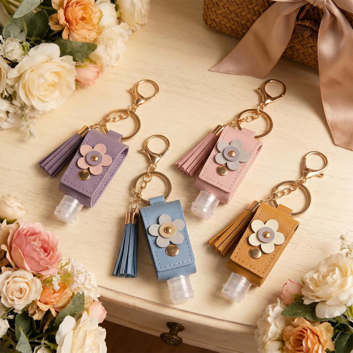 4pc Keychain Holder, 30ml Refillable Travel Bottles for Hand Sanitizer Lotion,Clip on Keychain for Purse Backpack