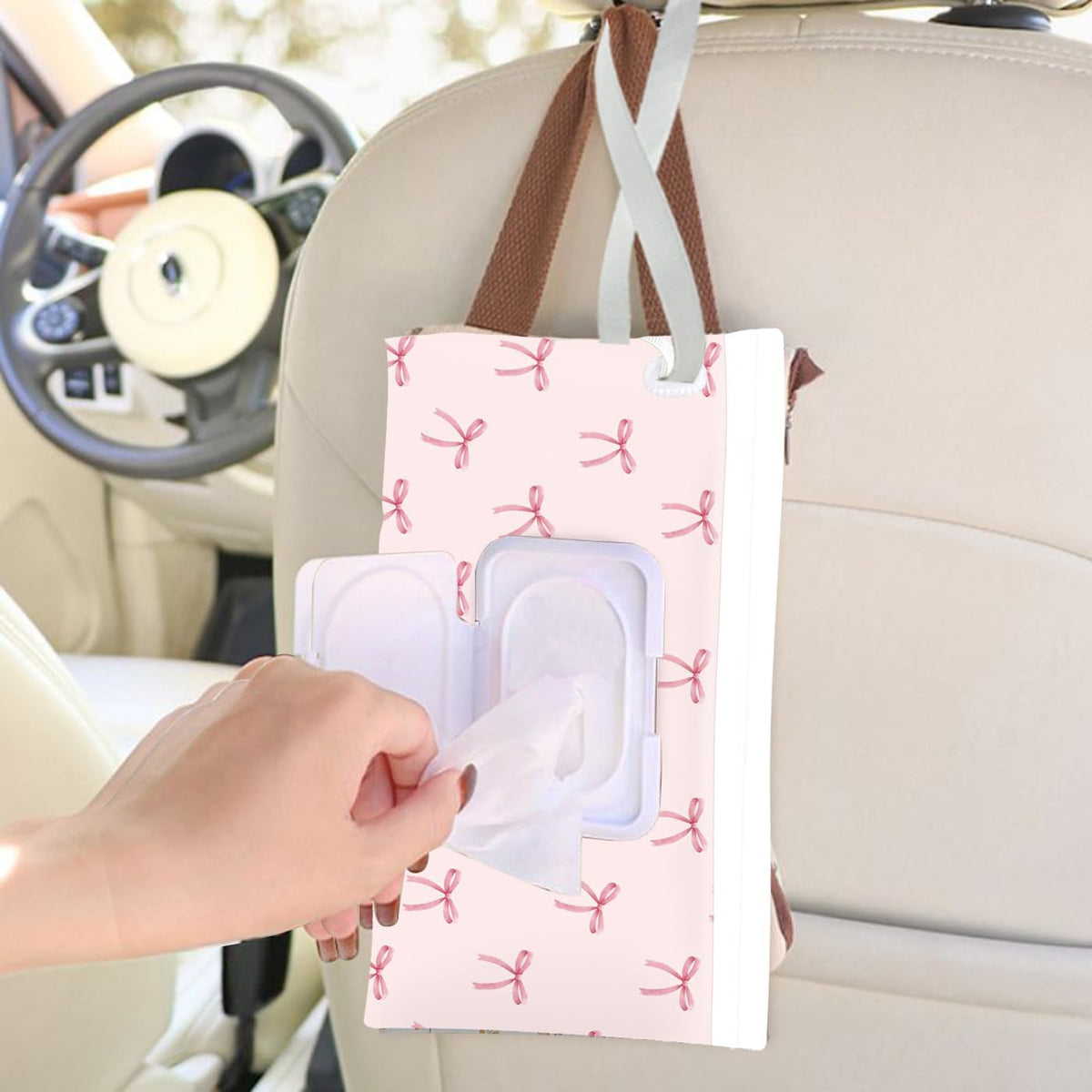 Wipe Dispenser and Wipes Container, 2 Pack Reusable Wipes Holder and Travel Wipes Case, Refillable Pouch for Baby Essentials, Pink & Leaf Design (pink)
