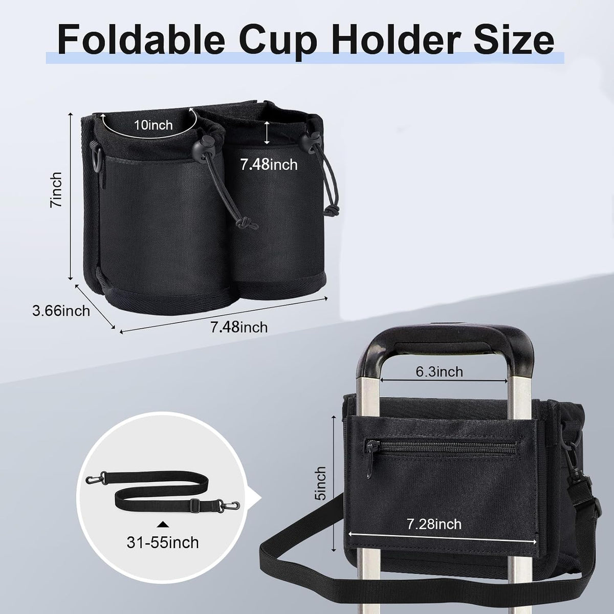 Luggage Travel Cup Holder for Suitcases Free Hands, Travel Accessories, Carry on Beverage Cup Holder Attachment, Luggage Cup Caddy Gifts for Flight Attendants, Business, Travelers, Black