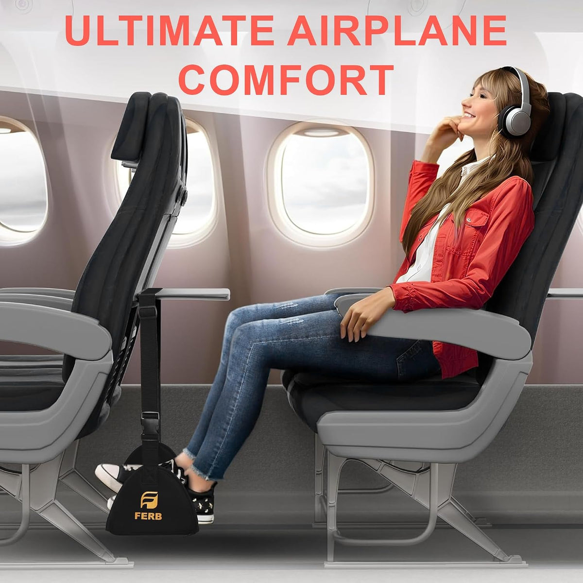 Airplane Portable Footrest - Travel Executive Desk Foot Hammock with Memory Foam for Comfort | Adjustable Office Footrests for Airplane, Train, Bus | Lightweight Travel Accessory (Pack of 1)