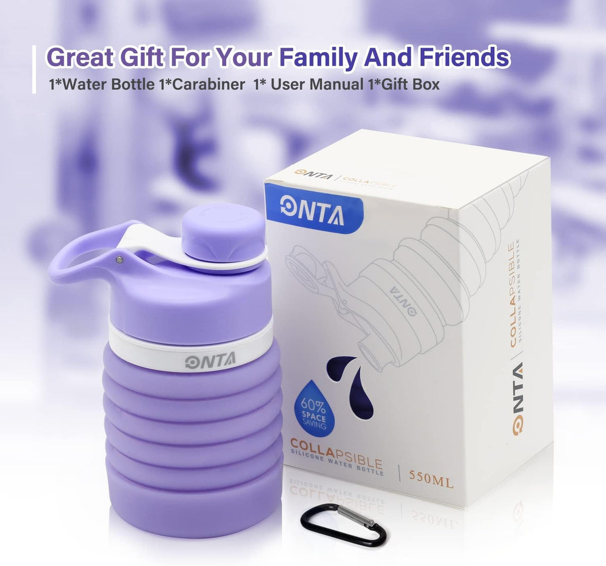 Collapsible BPA Free Silicone Water Bottle, 20oz - Portable, Leakproof, Easy Clean, Shatter Resistant, Travel Friendly