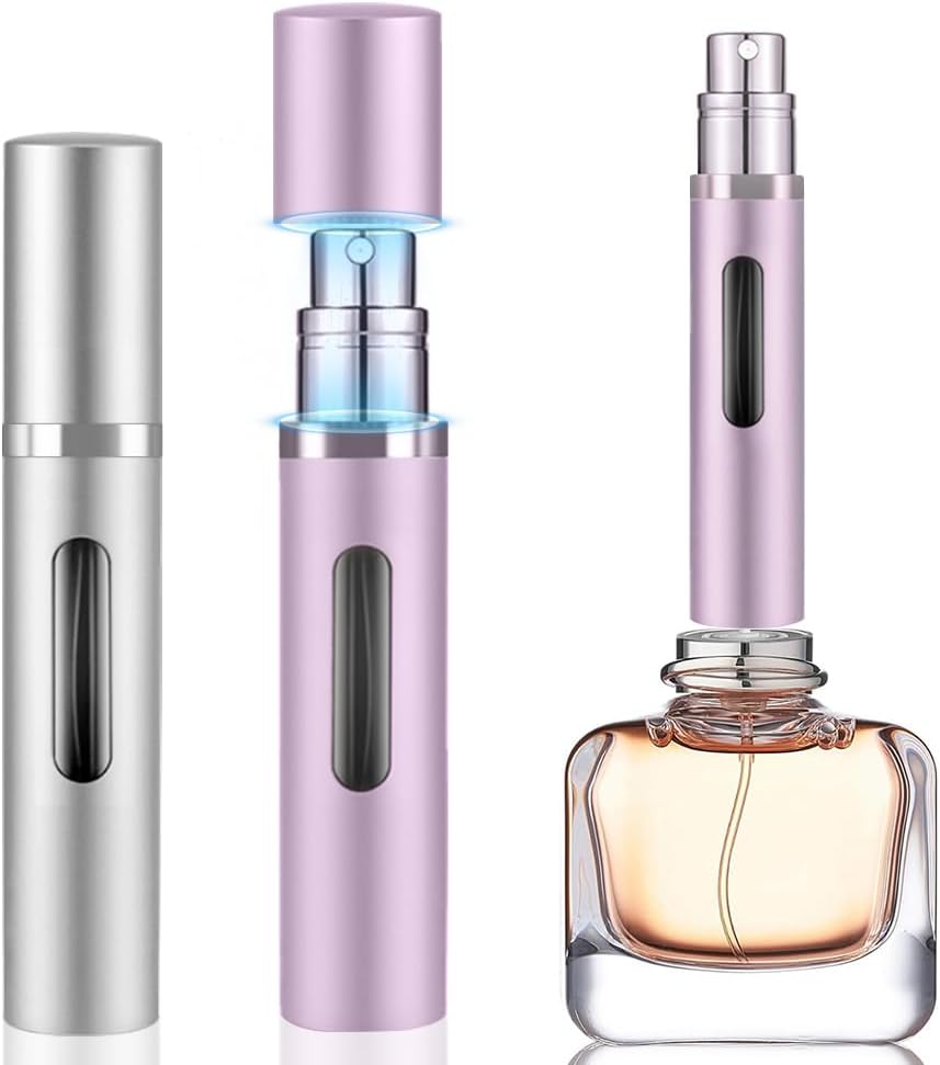 8ml Perfume Atomizer Travel Refillable,Mini Cologne Dispenser, Bottom-Filling Fragrances Perfumes Bottle,Portable Sprayer Pocket Size for Women Men Cruise Car Trip Gift 2pcs (Black-Black)