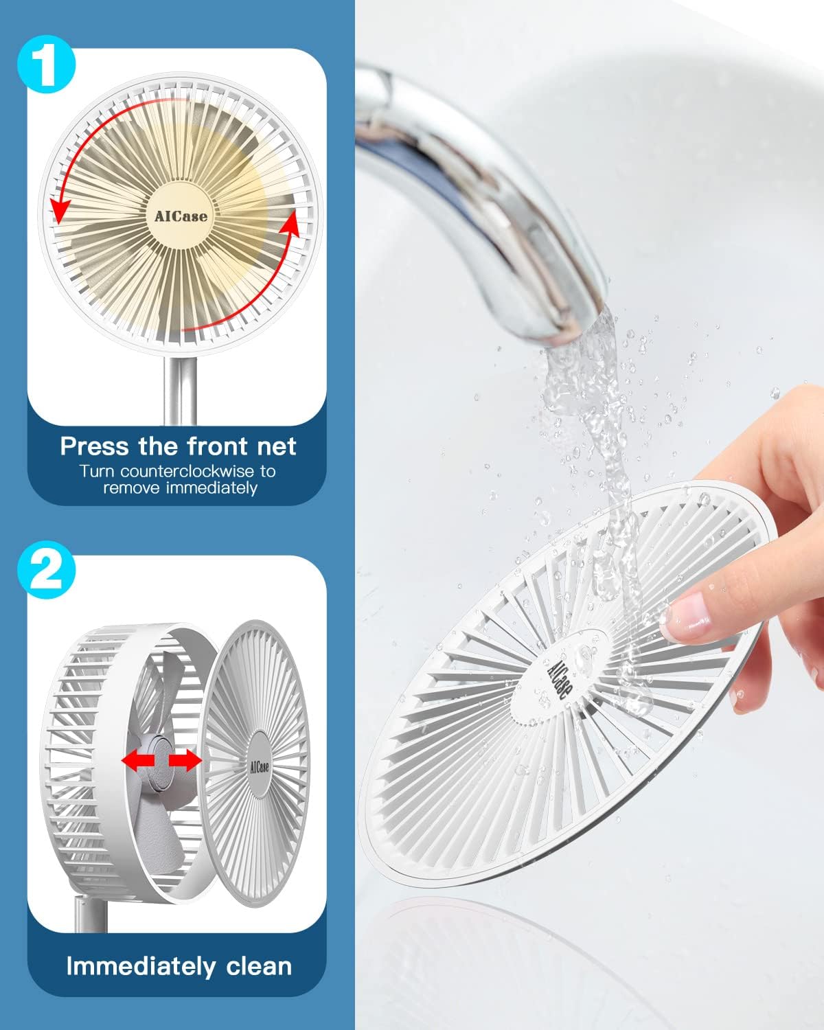 Stand Fan,Folding Portable Telescopic Floor/USB Desk Fan with 7200mAh Rechargeable Battery,4 Speeds Super Quiet Adjustable Height and Head Great for Office Home Outdoor Camping