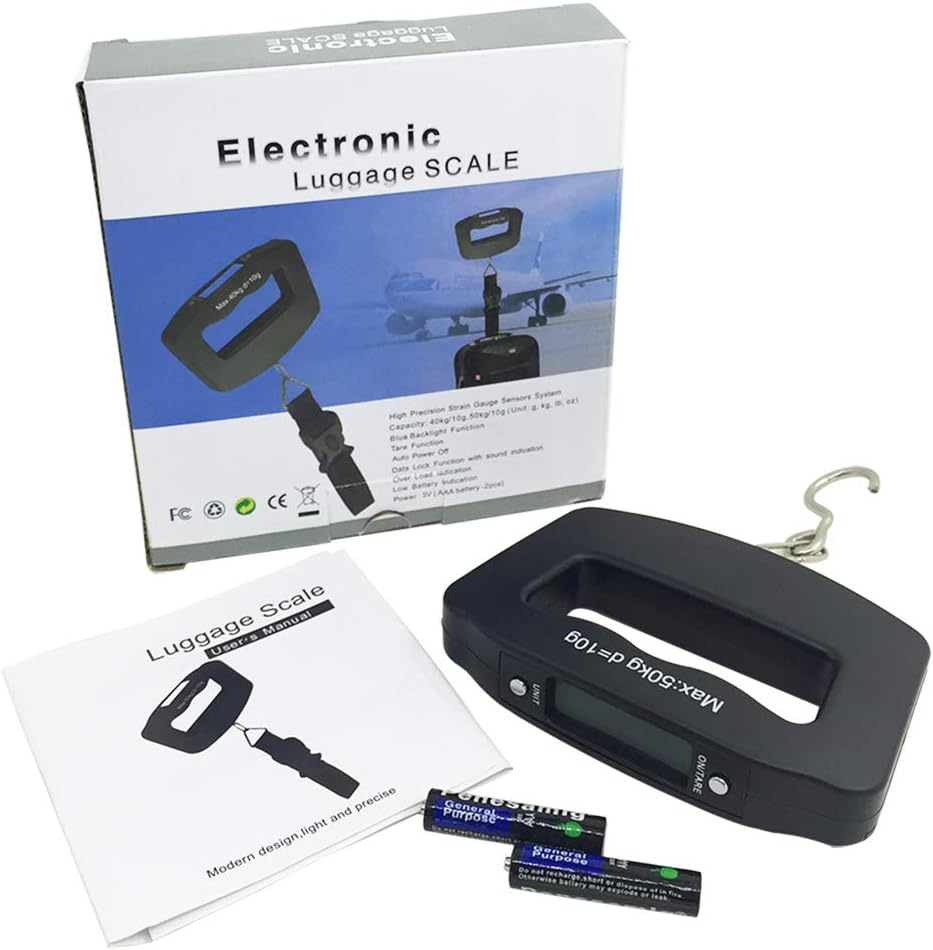 50Kg 10g Luggage Weight Scale, LCD Luggage Scale Travel Digital, Fish Scale, Home Electronic Portable Hanging Weight Hook Travel Luggage Scale