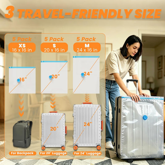15-Pack Travel Vacuum Bags with Rechargeable Pump, 3 Sizes for Luggage
