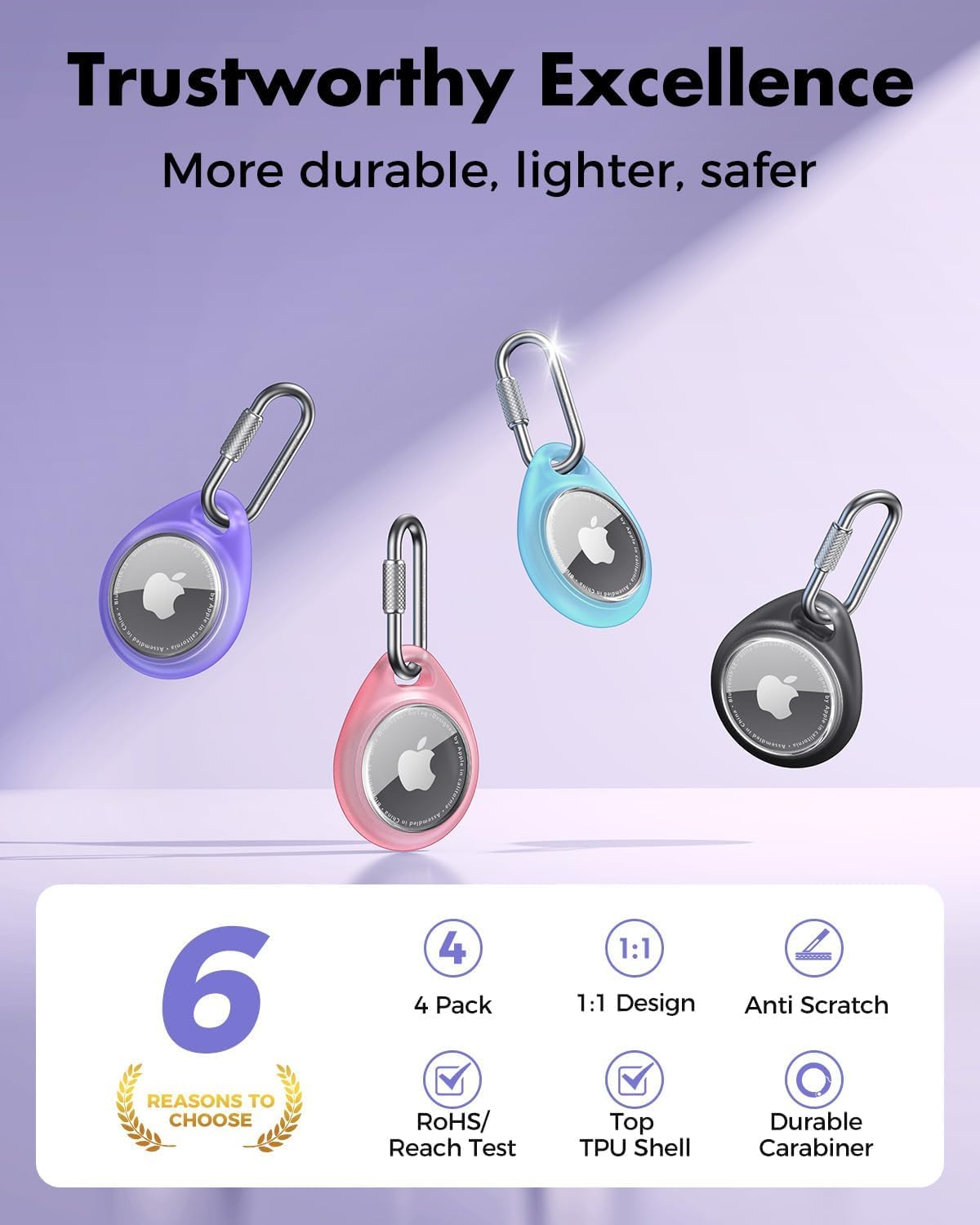 for AirTag Holder Case with Professional Carabiner, 4 Pack