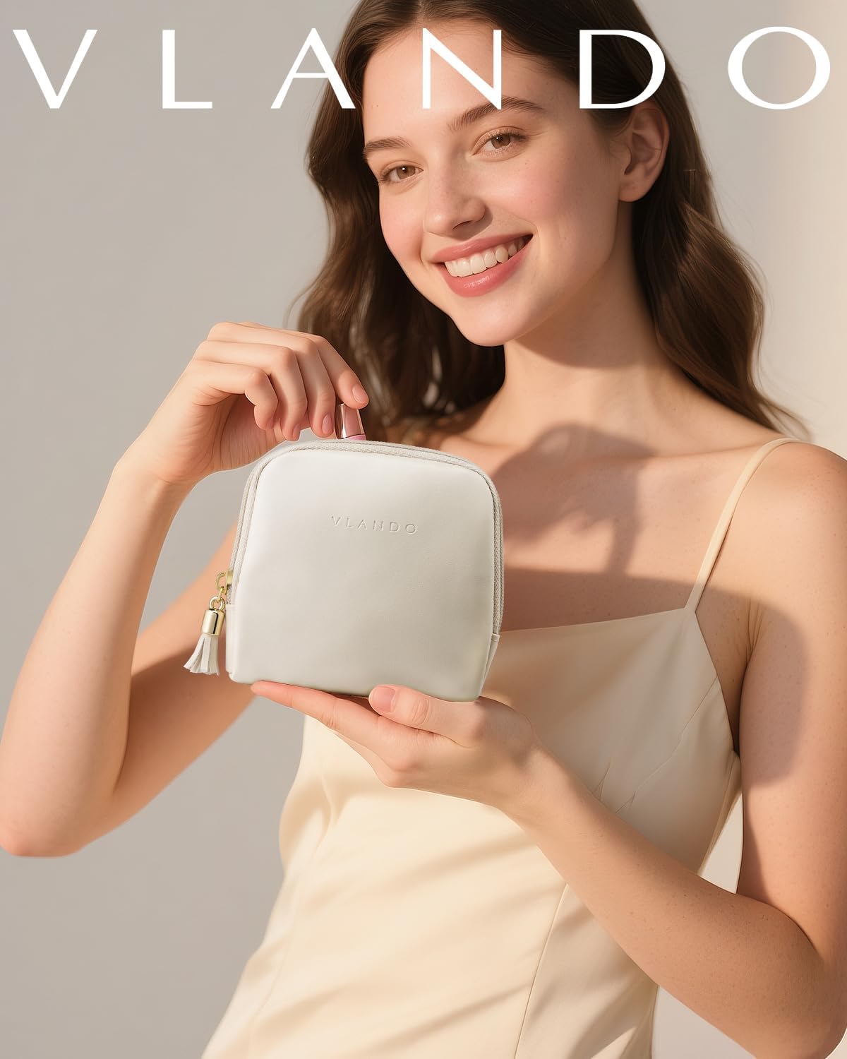 Small Travel Jewelry Case,Velvet Pouch Bags with Zipper, Cream White