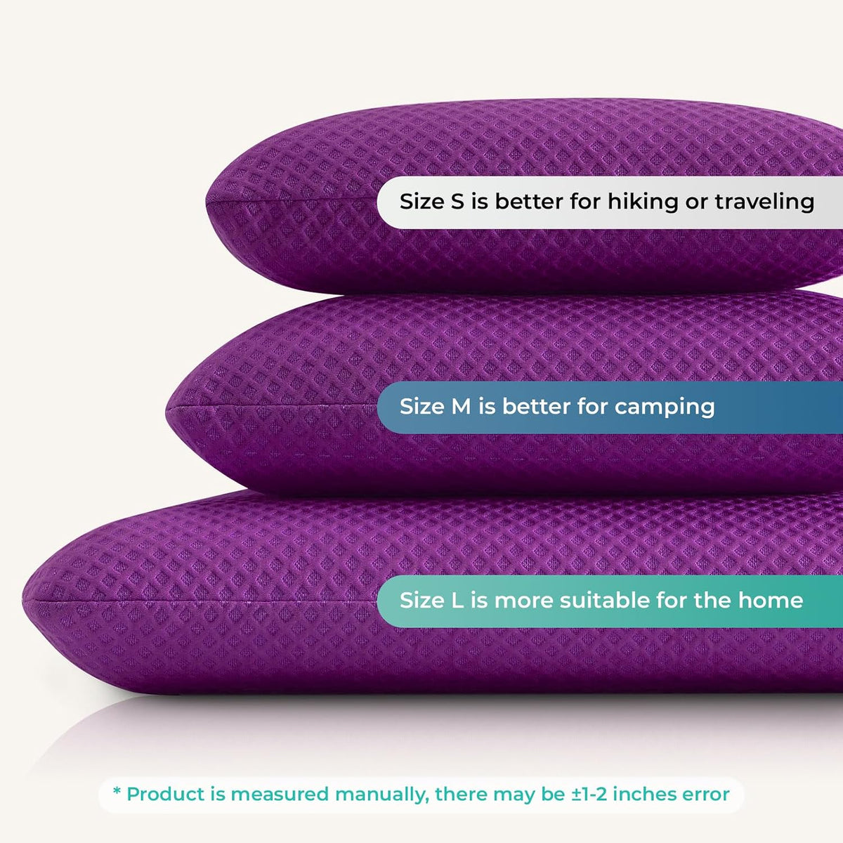Travel Pillow Memory Foam Pillows, Camping Pillow-Compressible Medium Firm, Breathable Cover, Ideal Backpacking Hiking, Bed Pillows, Airplane and Car (Light Grey, S)