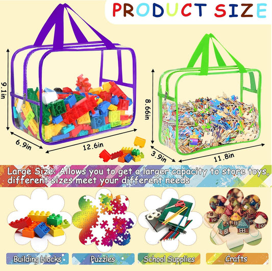 6 Colors L & XL Toy Storage Bags with Labels Reusable Clear Toy Organizer