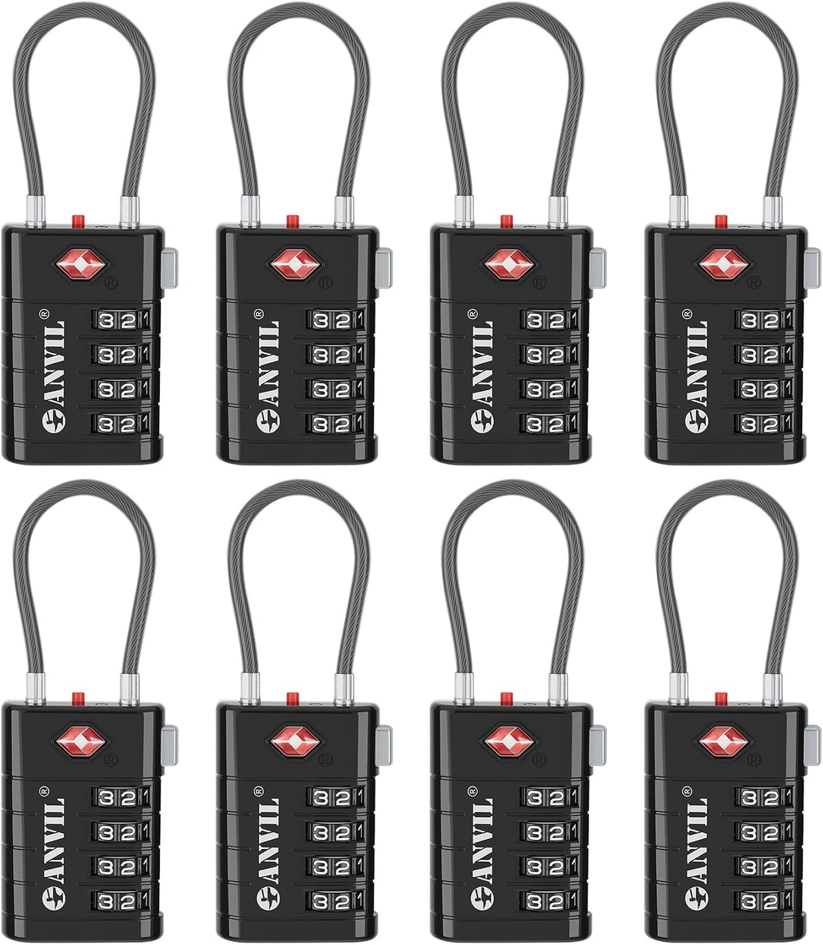 TSA Approved Luggage Locks with Search Alert Indicator, 4-Digit Combination Suitcase Lock, Advanced TSA008 Core Heavy Duty Anti-Theft Travel Lock for Double Zippers, Backpacks