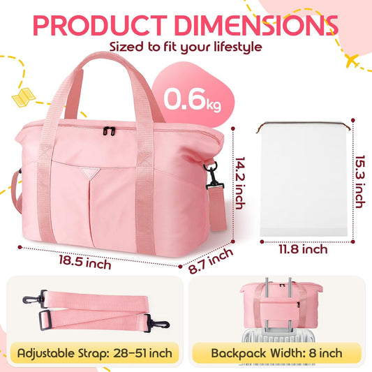 Duffle Bag for Travel with Trolley Sleeve, Gym Bag, Pink