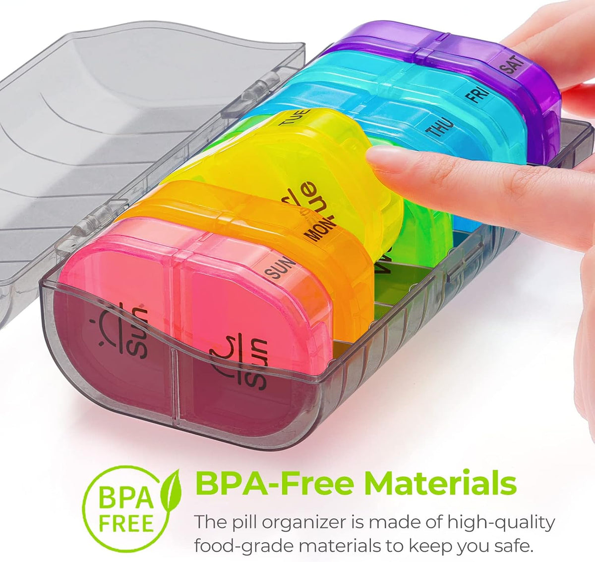 Pill Box 2 Times a Day, 7-Color for Easy Tracking, Dual Protection