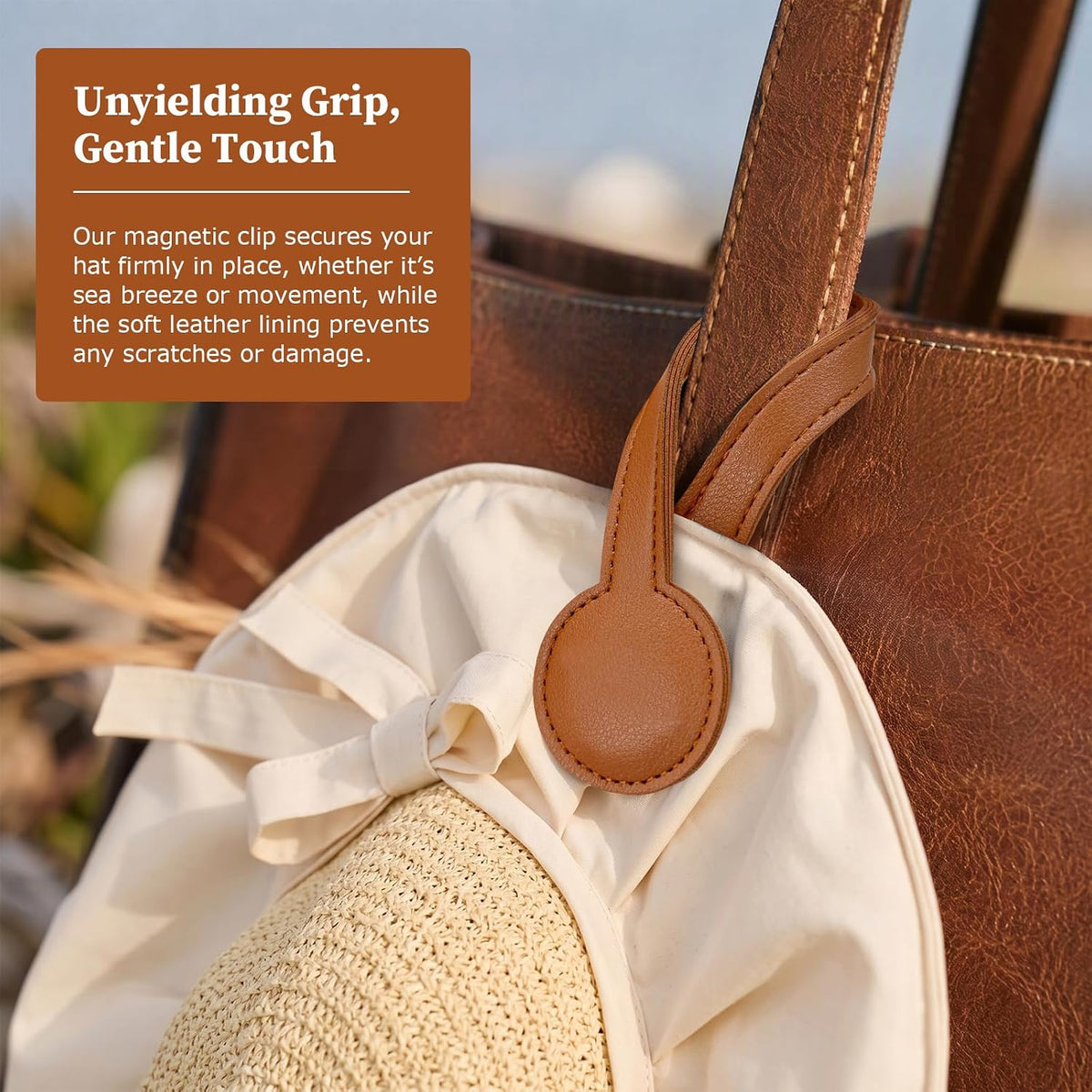 Magnetic Hat Clip for Travel on Bag, 2-in-1 Hat and Sunglasses Holder for Tote, Beach Bag, Backpack and Carry-On, Hands-Free Vacation Hat Carrier, Beige