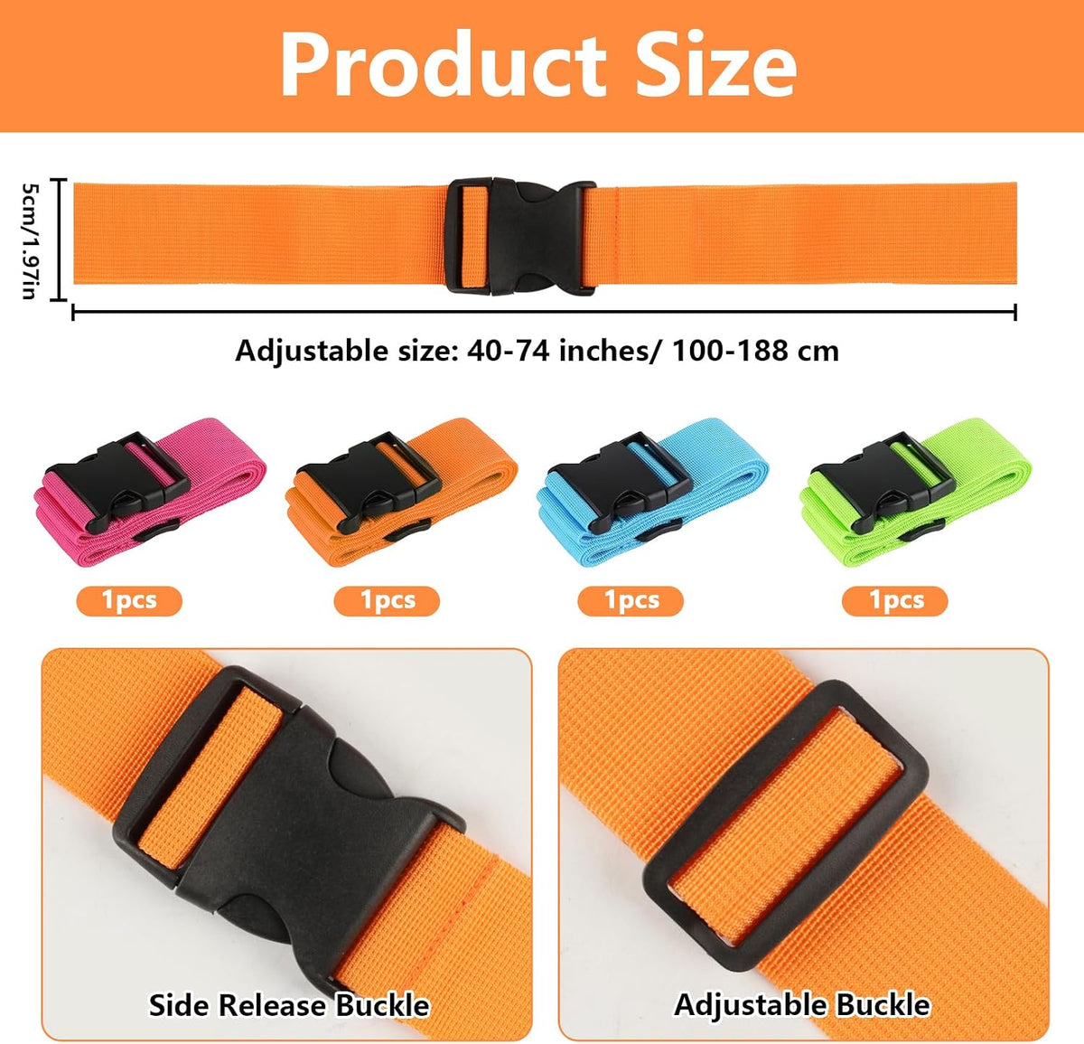 12 Pcs Luggage Straps for Suitcases TSA Approved, Suitcase Belts(4 Color)