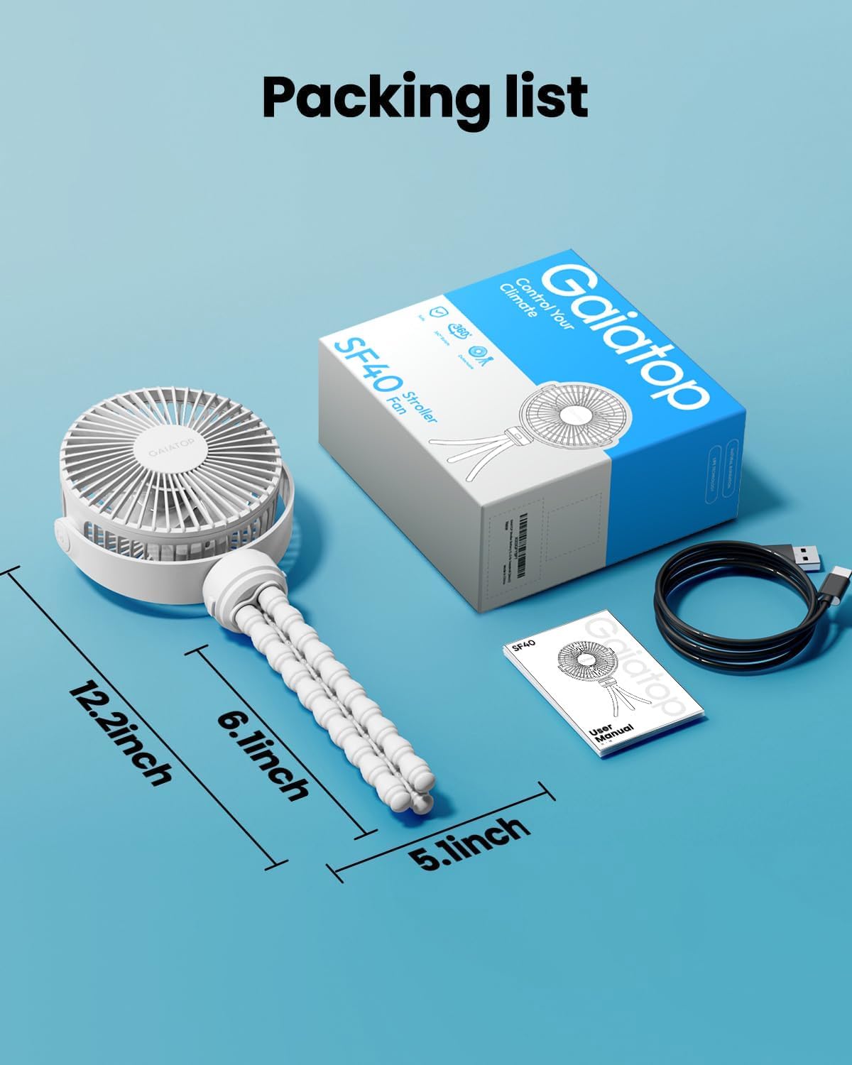 Mini Portable Stroller Fan, Small Clip on Fan 3 Speed Rechargeable